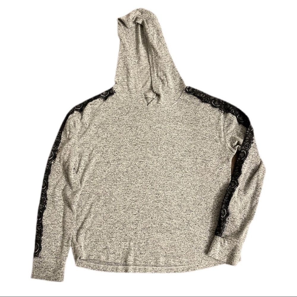 Justice size 16 grey top with hood and lace on sleeve